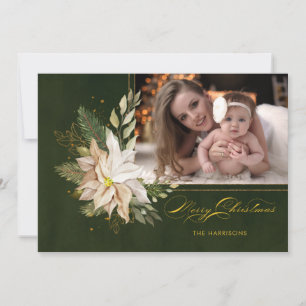 Elegantes White Christmas Blume Kalligraphie Foto Feiertagskarte