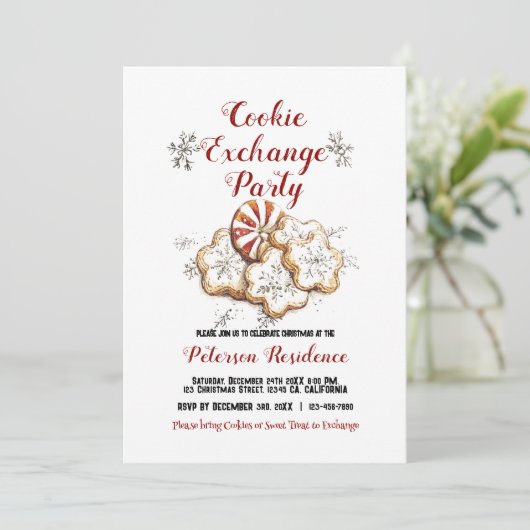 Elegantes White Christmas Cookie Exchange-Party Einladung (Stehend Vorderseite)