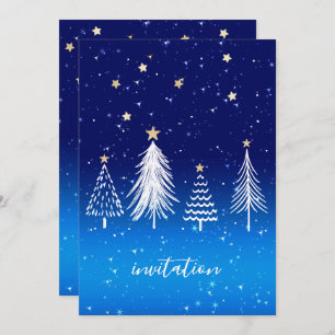 Elegantes White Christmas Tree Gold Stars Abendess Einladung