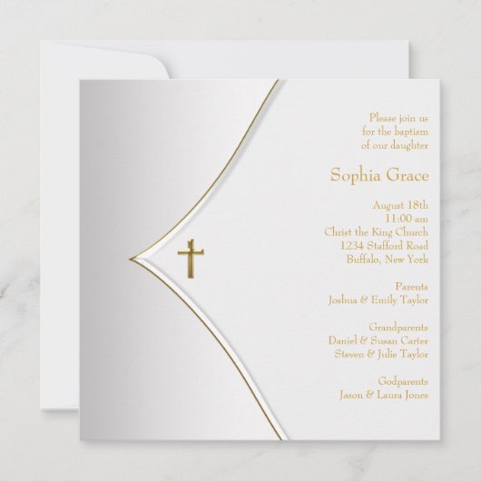 Elegantes White-Cross-Christening Einladung (Vorderseite)
