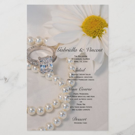 Elegantes White Daisy Blume Wedding Menu (Vorderseite)