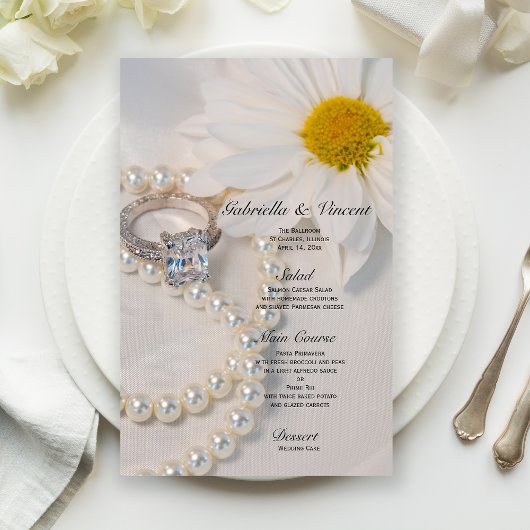 Elegantes White Daisy Blume Wedding Menu