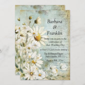 Elegantes White Daisy Foto QR Code Wedding Einladung (Vorne/Hinten)