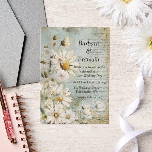 Elegantes White Daisy Foto QR Code Wedding Pergament Einladungen (Hochzeit)