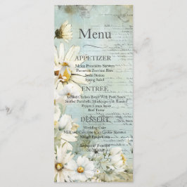 Elegantes White Daisy Wedding Menu Menükarte