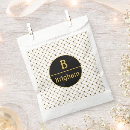 Elegantes White Dot Grid Split Monogramm Geschenktütchen (Ausgeschnitten)