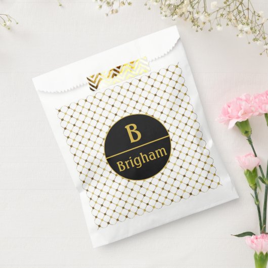 Elegantes White Dot Grid Split Monogramm Geschenktütchen (Versiegelt)