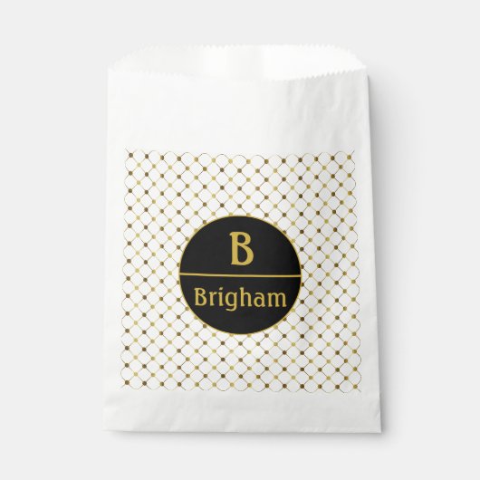 Elegantes White Dot Grid Split Monogramm Geschenktütchen (Vorderseite)