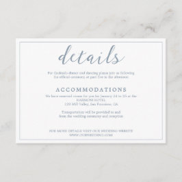 Elegantes White & Dusty Blue Border Script Hochzei Begleitkarte