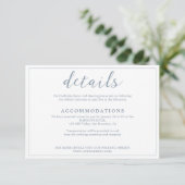 Elegantes White & Dusty Blue Border Script Hochzei Begleitkarte (Stehend Vorderseite)