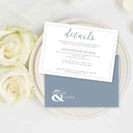 Elegantes White & Dusty Blue Border Script Hochzei Begleitkarte