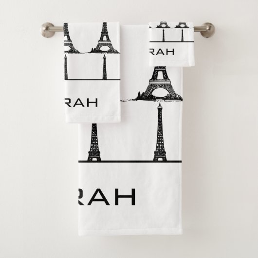 Elegantes White Eiffel Tower Paris Monogram Badhandtuch Set (Insitu)