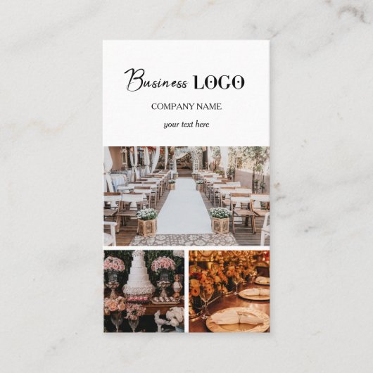 Elegantes White Event Planning Business 3 Fotos Visitenkarte (Vorderseite)