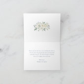 Elegantes White Floral Dusty Blue Wedding Wappen Dankeskarte (Innenseite)