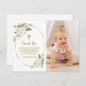 Elegantes White Floral Gold Foto Dankeskarte (Vorne/Hinten)