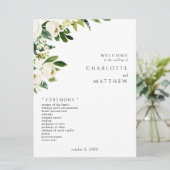 Elegantes White Floral III Hochzeitsprogramm Programm (Stehend Vorderseite)