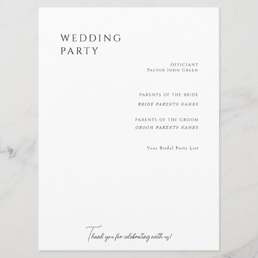 Elegantes White Floral III Hochzeitsprogramm Programm (Rückseite)