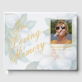 Elegantes White Floral Love Memory Script Foto Gu Gästebuch