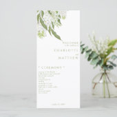 Elegantes White Floral Moss Green Wedding Programm (Stehend Vorderseite)