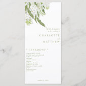 Elegantes White Floral Moss Green Wedding Programm (Vorderseite)