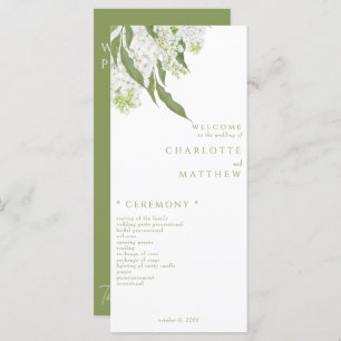 Elegantes White Floral Moss Green Wedding Programm
