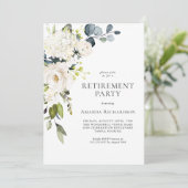Elegantes White Floral Retirement Party Einladung (Stehend Vorderseite)