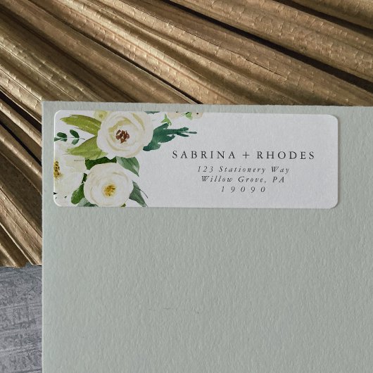 Elegantes White Floral Return-Address-Label