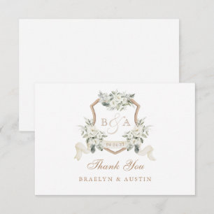 Elegantes White Floral Sage Green Wedding Wappen Dankeskarte