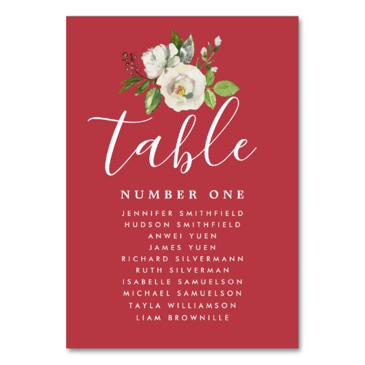 Elegantes White Floral Wedding Guest Seating Chart Tischnummer (Vorderseite)