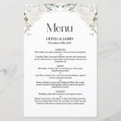 Elegantes White Floral Wedding Menu (Vorderseite)