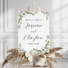 Elegantes White Floral Welcome Wedding Sign Poster