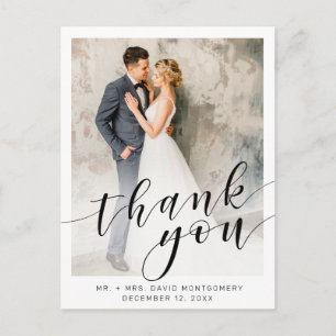 Elegantes White Foto Black Script Wedding Vielen D Postkarte