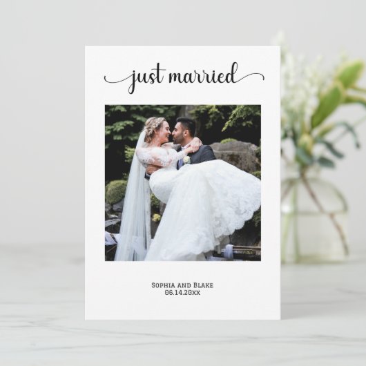 Elegantes White Foto Hochzeitserklärung Einladung (Stehend Vorderseite)