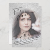 Elegantes White Funkelnd Glitzer Foto Quinceañera Einladung (Vorne/Hinten)