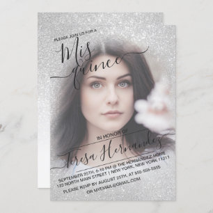 Elegantes White Funkelnd Glitzer Foto Quinceañera Einladung