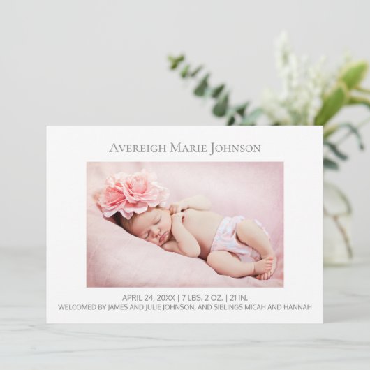 Elegantes White Girl oder Boy Foto Geburtserklärun Ankündigung (Stehend Vorderseite)