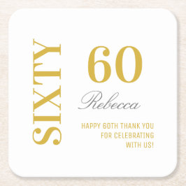 Elegantes White & Gold 60. Geburtstags Cocktail Pa Rechteckiger Pappuntersetzer