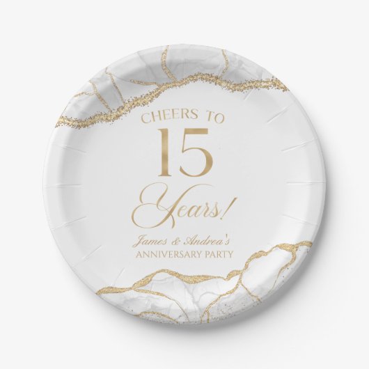 Elegantes White Gold Agate 15-jähriges Party Pappteller (Vorderseite)