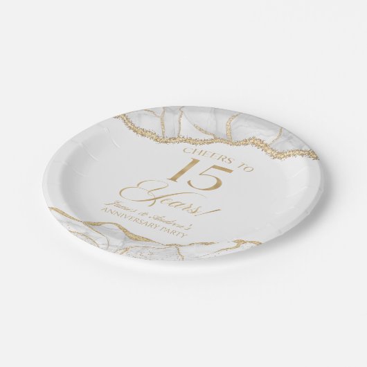 Elegantes White Gold Agate 15-jähriges Party Pappteller (Schrägansicht)