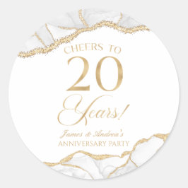 Elegantes White Gold Agate 20-jähriges Party Runder Aufkleber