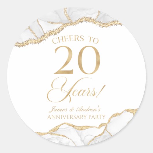 Elegantes White Gold Agate 20-jähriges Party Runder Aufkleber (Vorderseite)