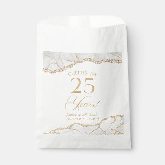 Elegantes White Gold Agate 25-jähriges Party Geschenktütchen (Vorderseite)