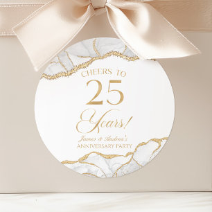 Elegantes White Gold Agate 25-jähriges Party Runder Aufkleber
