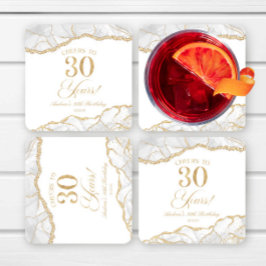 Elegantes White Gold Agate 30. Geburtstag Party Rechteckiger Pappuntersetzer