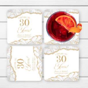 Elegantes White Gold Agate 30-jähriges Party Rechteckiger Pappuntersetzer