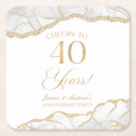 Elegantes White Gold Agate 40-jähriges Party Rechteckiger Pappuntersetzer