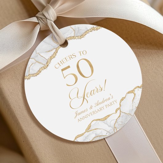 Elegantes White Gold Agate 50-jähriges Party Geschenkanhänger