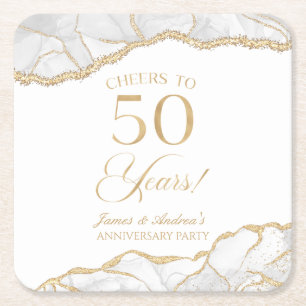 Elegantes White Gold Agate 50-jähriges Party Rechteckiger Pappuntersetzer