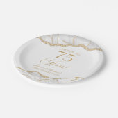 Elegantes White Gold Agate 75-jähriges Party Pappteller (Schrägansicht)