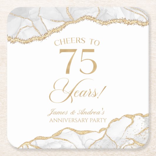 Elegantes White Gold Agate 75-jähriges Party Rechteckiger Pappuntersetzer (Vorderseite)